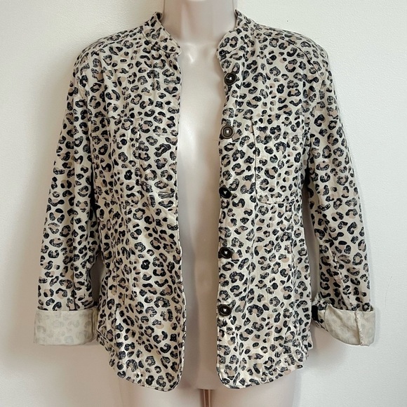Caslon Leopard Print Button Down Lightweight Casual Utility Jacket M Tan Black - Picture 6 of 13